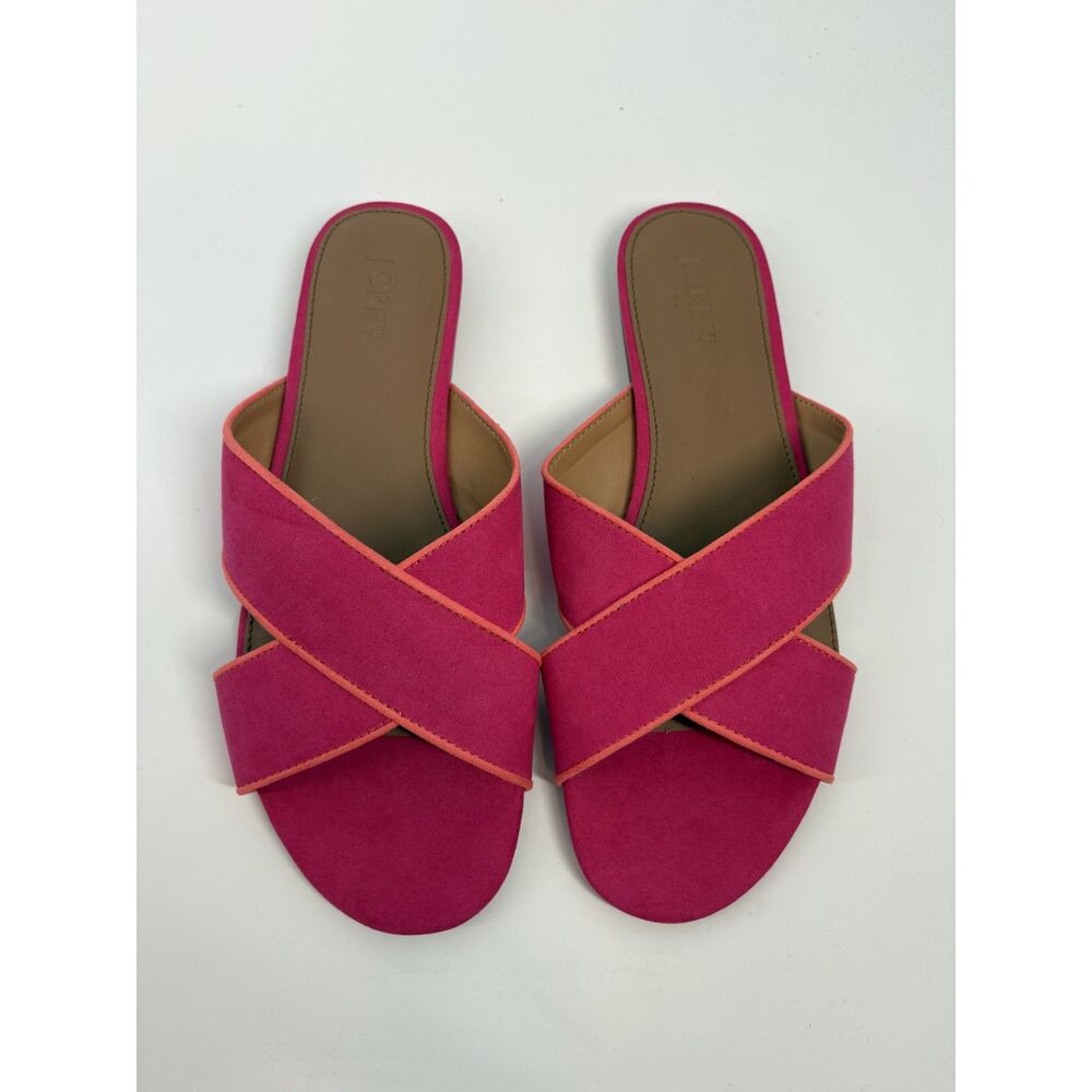 J.Crew Pink Suede Slide Sandals | Crisscross Strap Flat Sandals - Picture 2 of 8